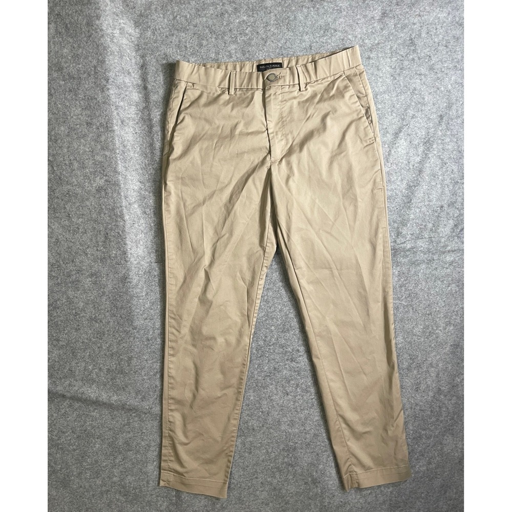 Banana Republic Mens Chino Pants Khaki Tan Flat Front Trousers 35x25 Business